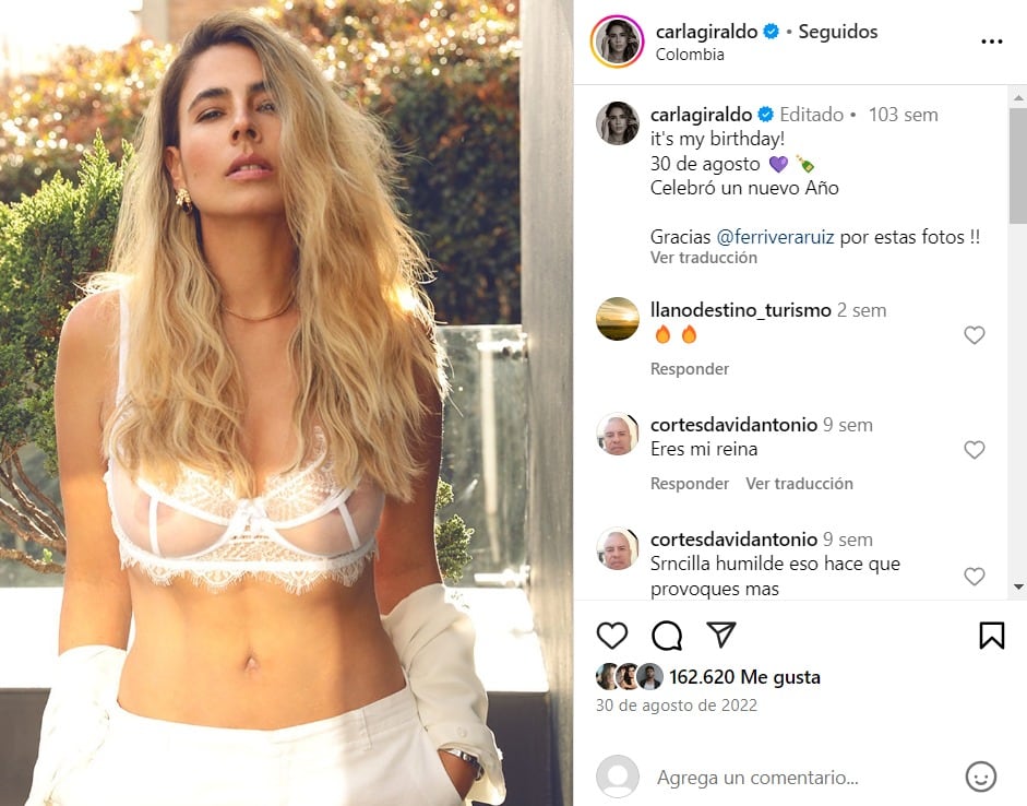 Esta fue la sexy publicación que hizo Carla Giraldo para celebrar su cumpleaños en 2022 - crédito @carlagiraldo/IG