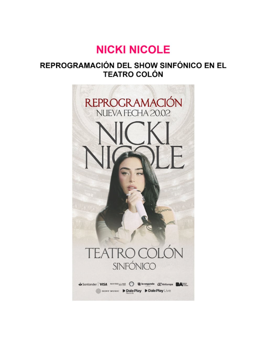 Las entradas adquiridas para la fecha original del concierto sinfónico de Nicki Nicole serán válidas sin trámite adicional para el nuevo día