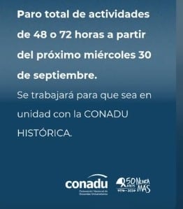 La Federación Nacional de Docentes Universitarios convoca a un paro de actividades de 48 o 72 horas (@prensaconadu)