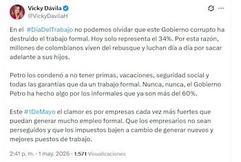 Vicky Dávila señaló que en el Gobierno de Gustavo Petro la informalidad creció en gran medida - crédito @VickyDavilaH/X