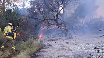 Los bomberos luchan durante toda la noche contra un incendio en Doñana: “No hay afectación alguna a El Rocío ni a la actividad de la romería”