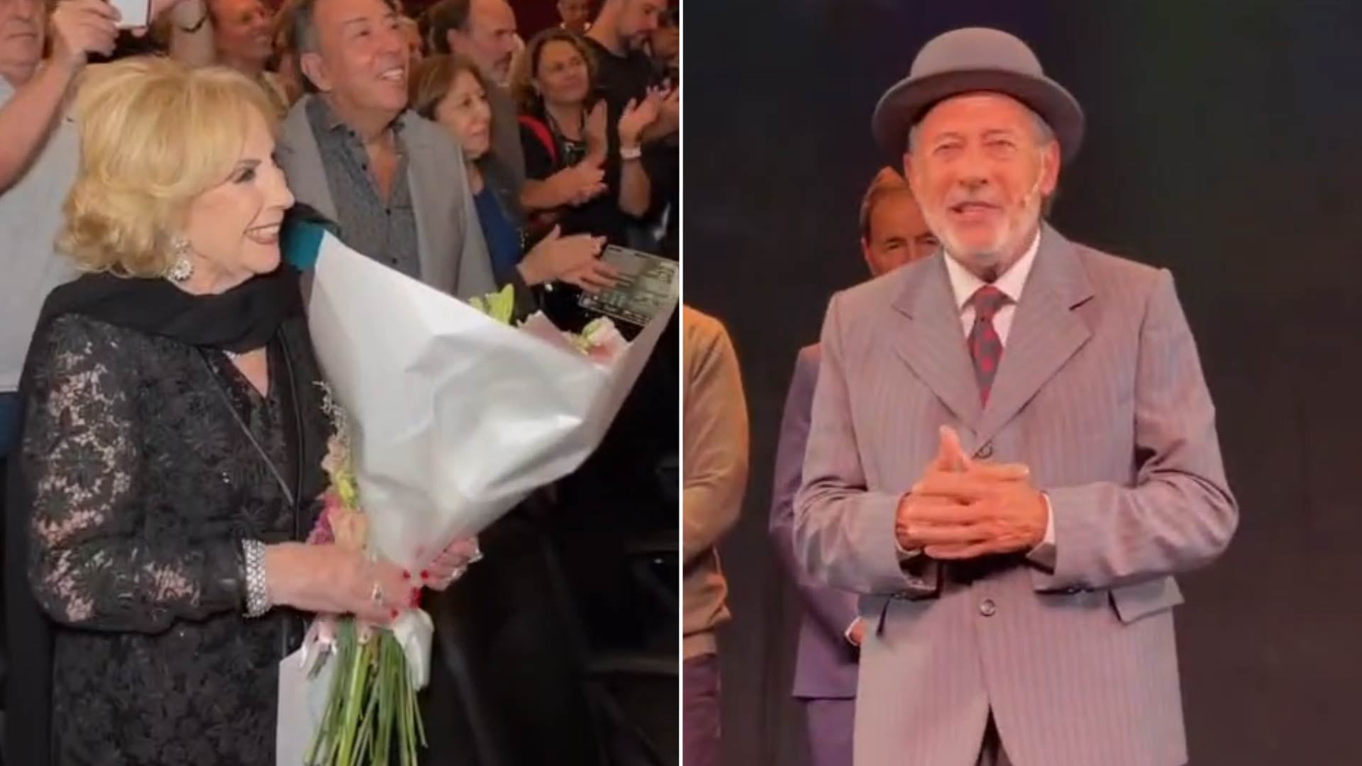 Mirtha Legrand recibe un ramo de flores en medio de aplausos, mientras que Guillermo Francella, la saluda desde el escenario del Teatro Metropolitan, donde hace Desde el jardín