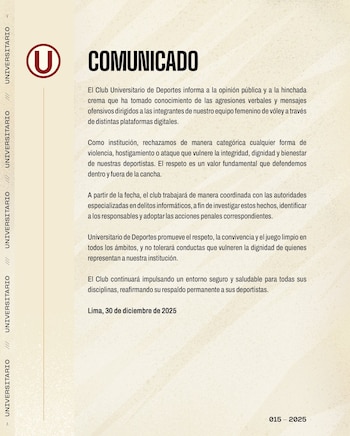 El comunicado de Universitario de