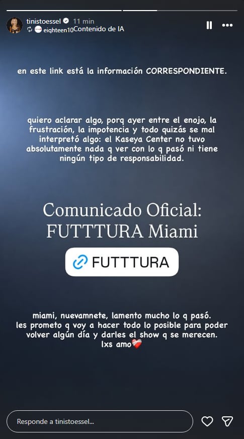 El comunicado legal del abogado Horacio Díaz Sieiro atribuyó el incumplimiento del rider técnico a la empresa promotora ZCape Productions LLC