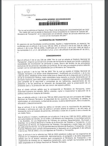 Resolución Ministerio de Transporte que