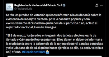 La Registraduría señaló que serán
