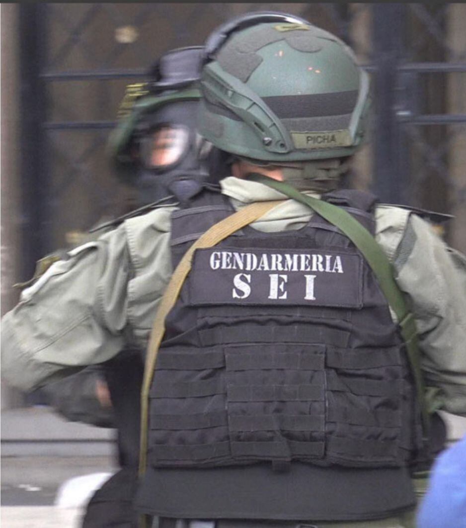 Integrantes de Gendarmería en la marcha frente al Congreso