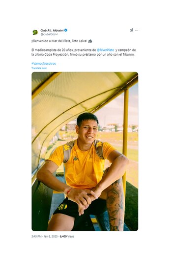 Tobías Leiva pasó a préstamo