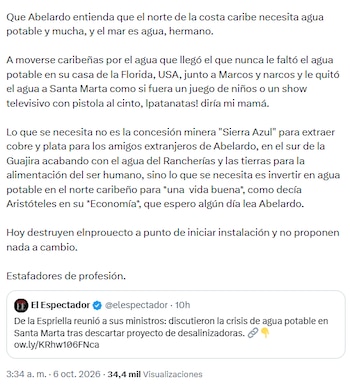Petro comparó a De la Espriella con el exalcalde de Bogotá Enrique Peñalosa por su decisión sobre el metro - crédito @petrogustavo/X