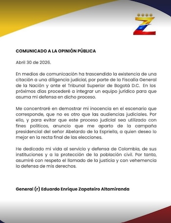 Eduardo Zapateiro no seguirá en la campaña de Abelardo de la Espriella