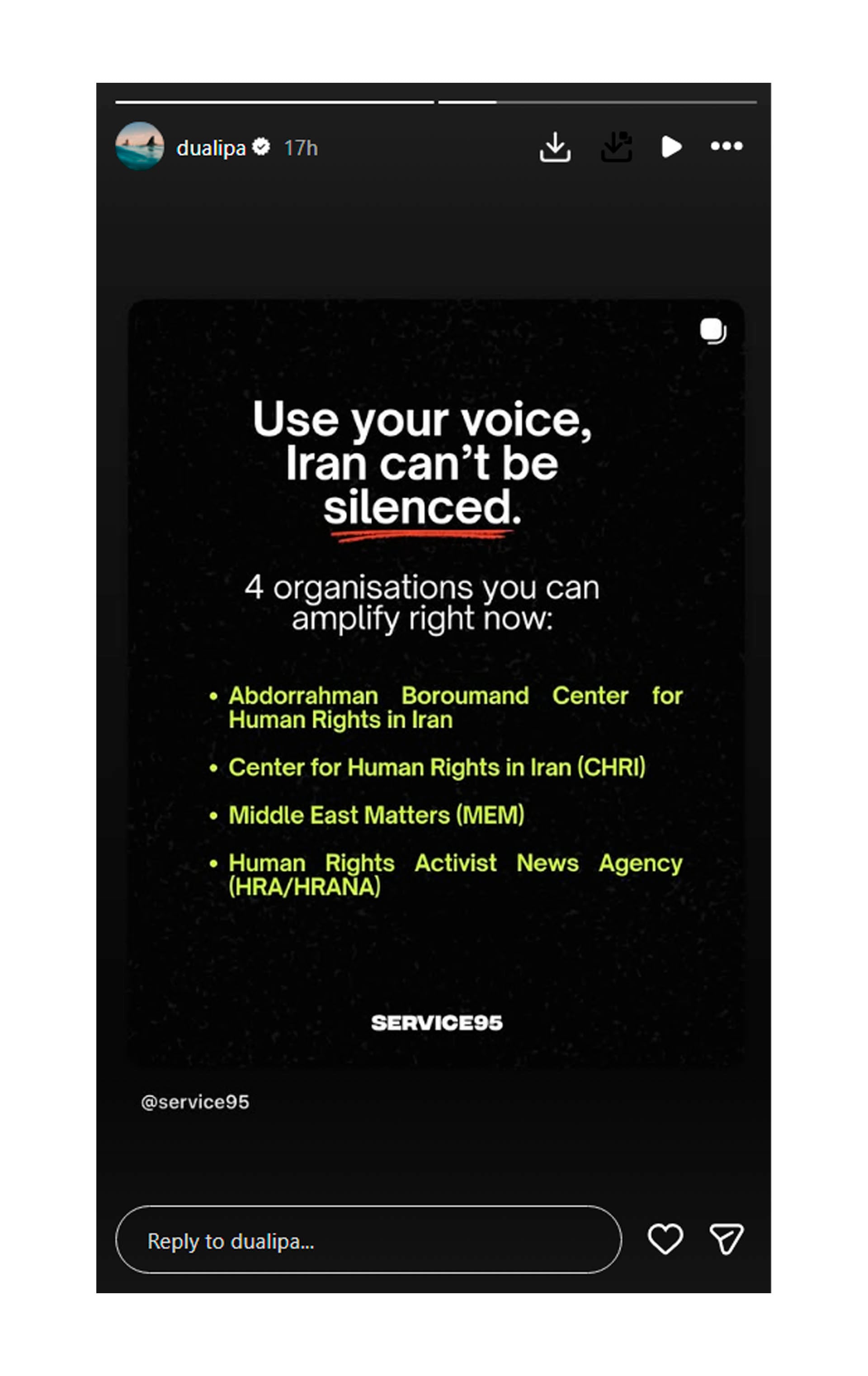 La cantante invitó a sus fans a respaldar la labor de cuatro organizaciones especializadas en derechos humanos