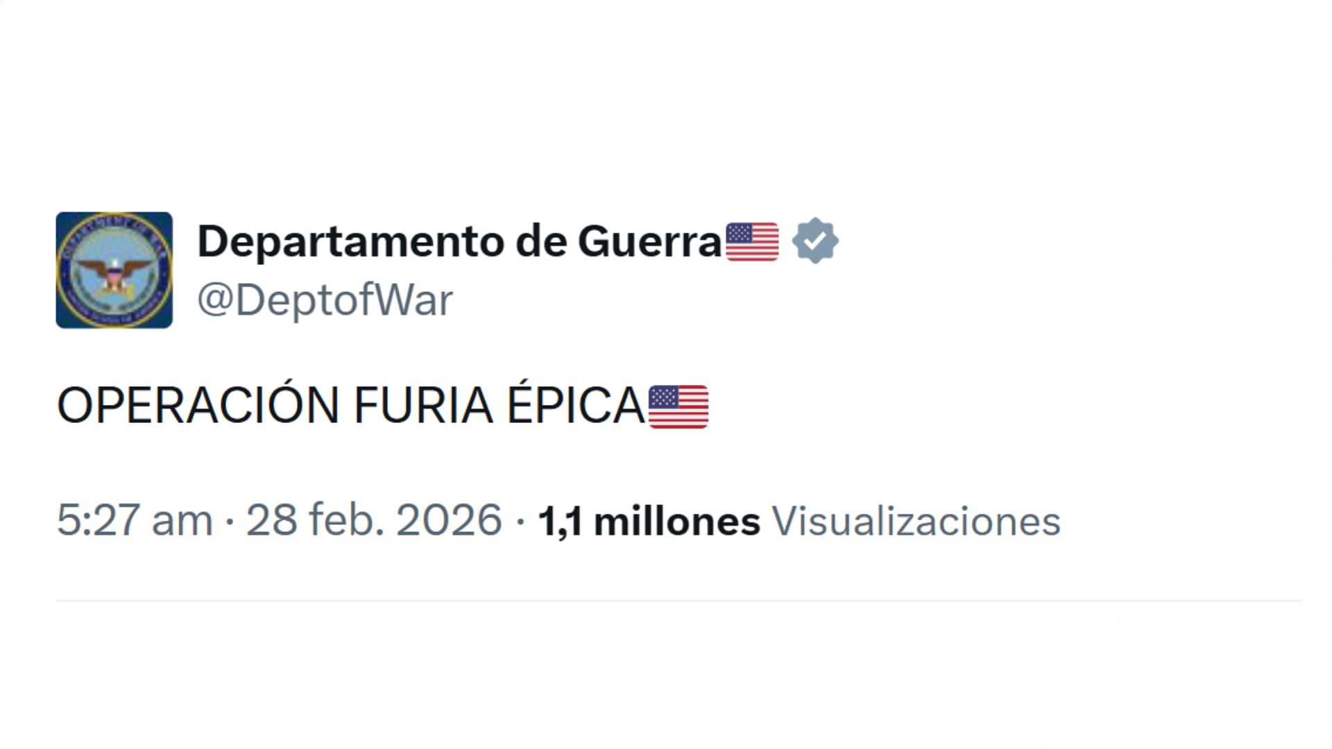 El anuncio del Pentágono en X