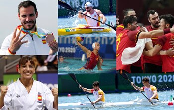 04-08-2021 De izquierda a derecha y de arriba abajo, Saúl Craviotto, Carlos Arévalo, la waterpolista Anni Espar, la selección masculina de balonmano, Sandra Sánchez y los palistas Paco Cubelos e Iñigo Peña
DEPORTES
COE/EUROPA PRESS