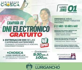 La atención será en el Paseo de la Fe, al costado de la municipalidad, en Chosica - Créditos: Municipalidad de Lurigancho-Chosica.