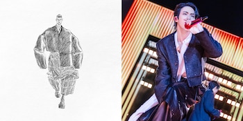 El look de Jin incorpora una chaqueta inspirada en el hanbok coreano, acentuada por detalles metálicos que evocan la armadura - (Cortesía de Songzio)