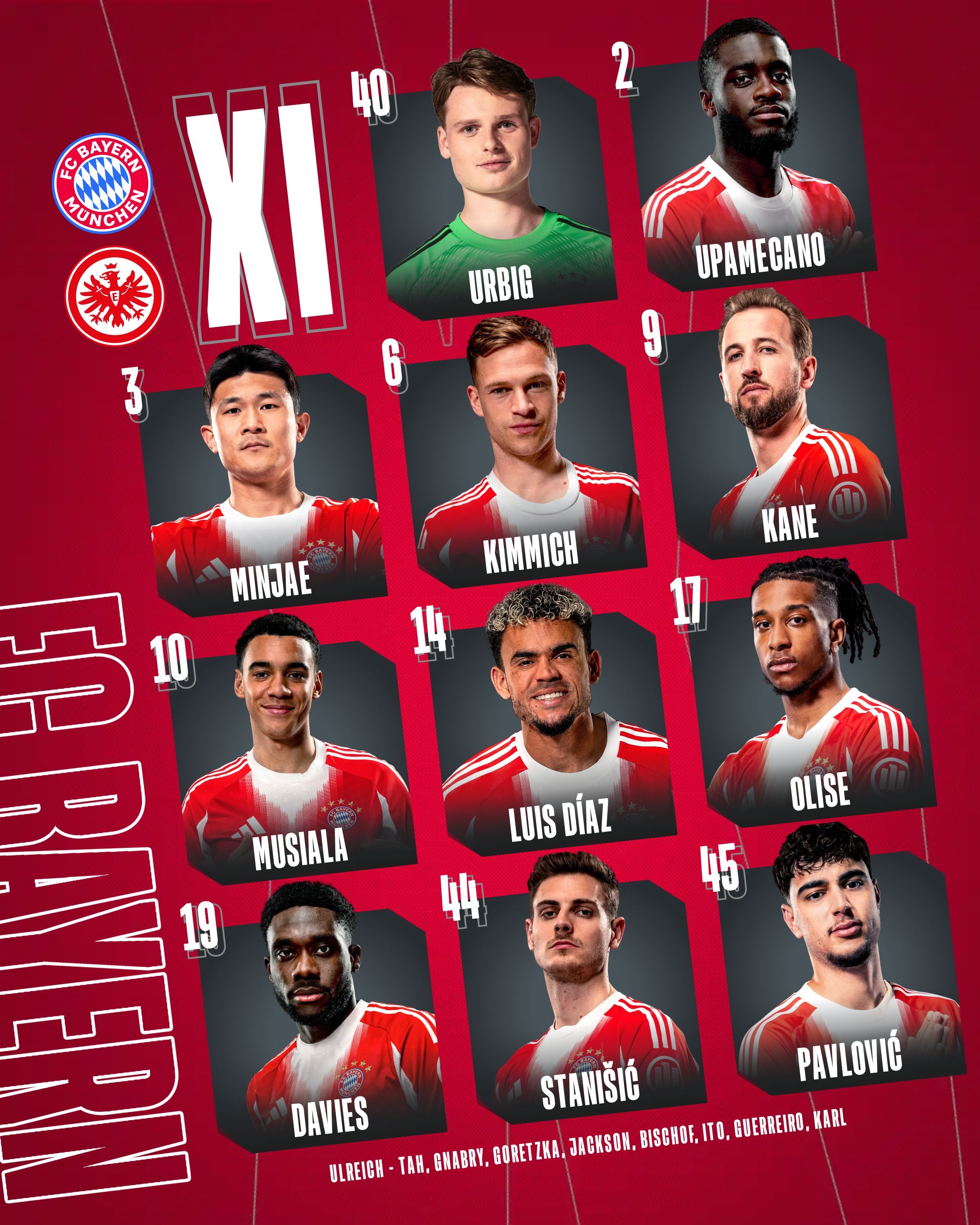 El delantero colombiano será titular ante Frankfurt-crédito @FCBayern/X