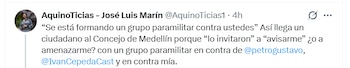 La amenaza en plena sesión del Concejo de Medellín expuso la vulnerabilidad de los concejales ante actos de intimidación dentro del recinto - crédito José Luis Marín/X