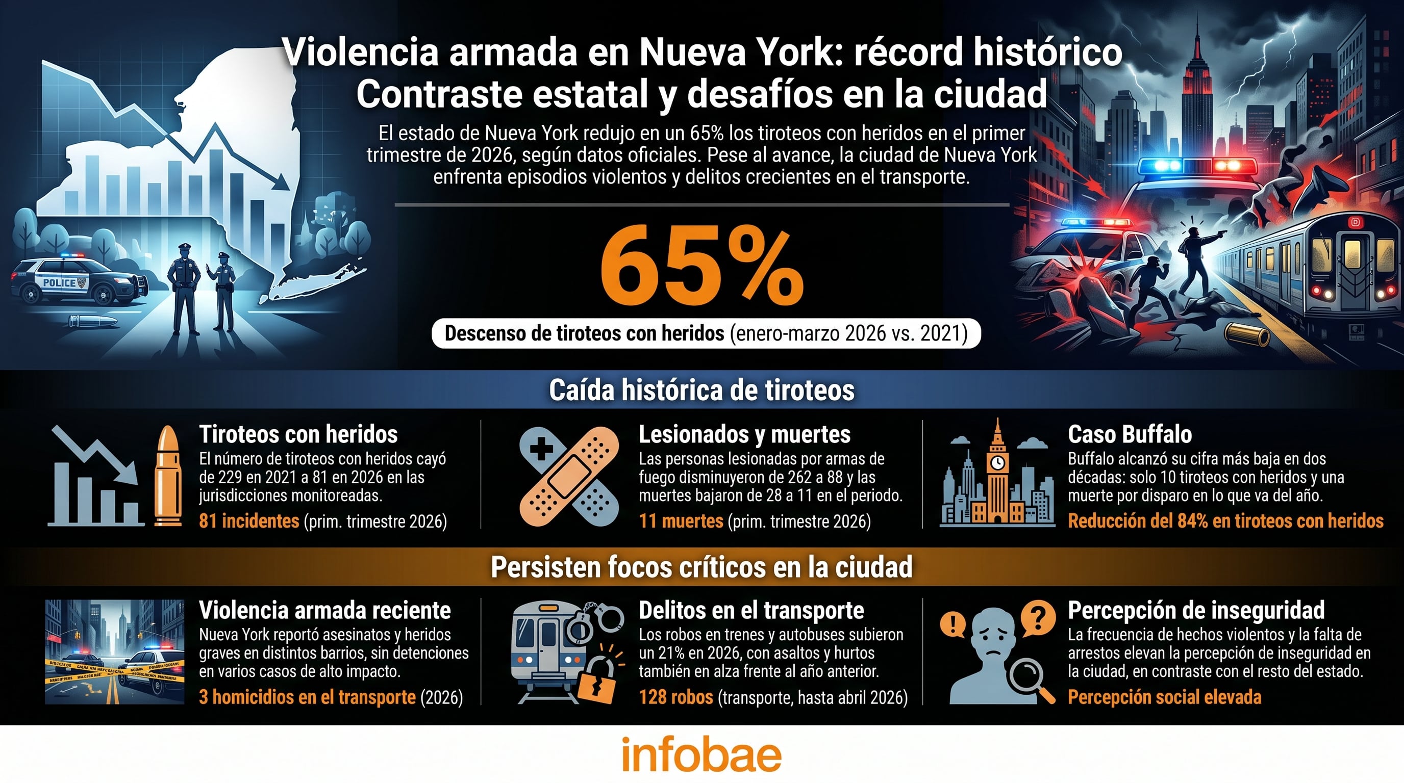 Las 28 jurisdicciones de la Iniciativa para la Eliminación de la Violencia con Armas de Fuego reportaron un descenso del 65% en tiroteos con heridos respecto a 2021 (Imagen Ilustrativa Infobae)