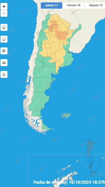 El mapa de alertas del SMN