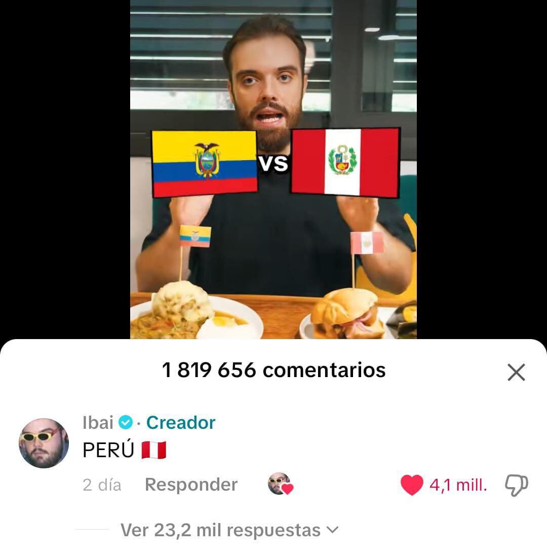 Perú acumula más de 4.1 millones de votos frente a los 3.9 millones de Ecuador en el Mundial de Desayunos de Ibai. (Foto: Video captura/TikTok:@ Ibai)