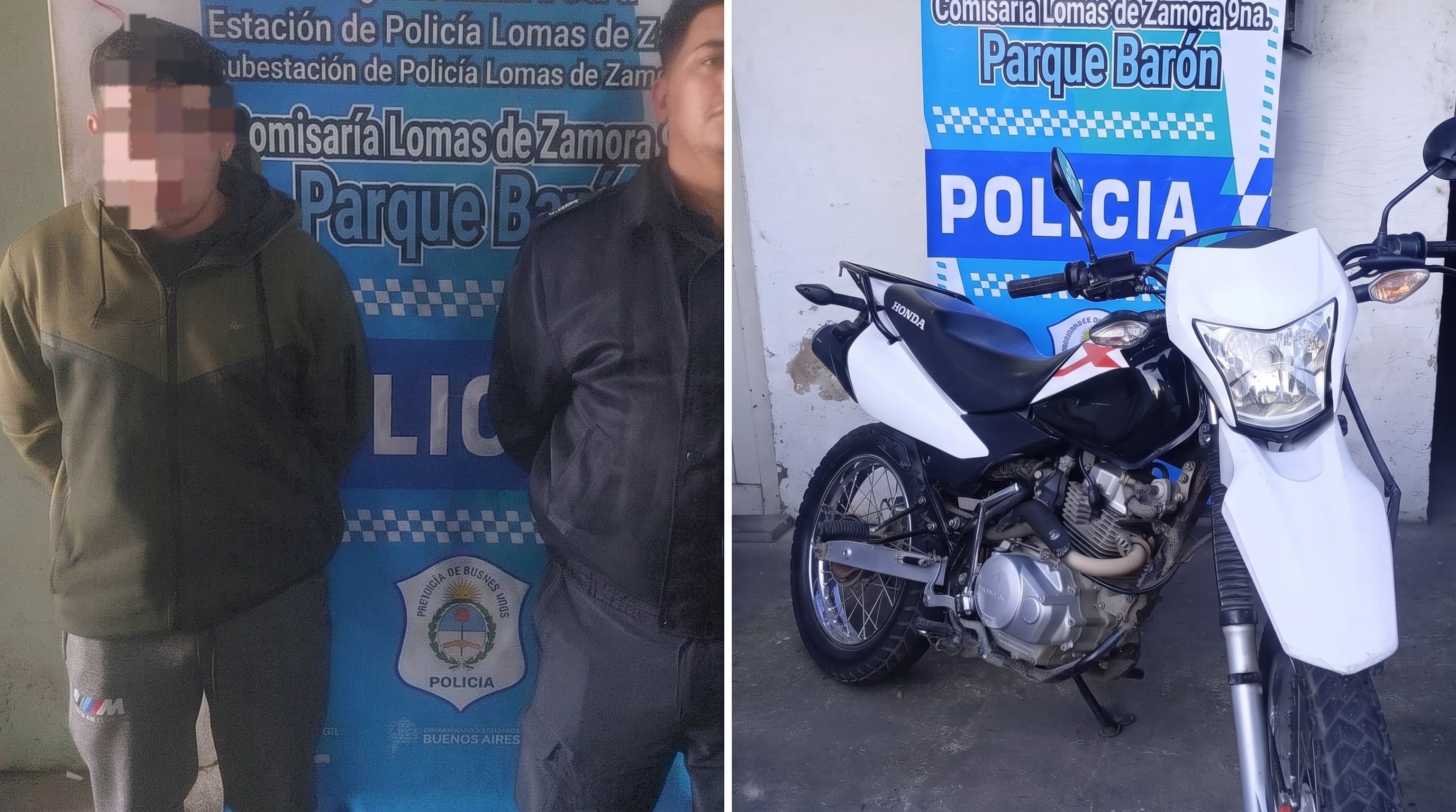 El sospechoso detenido y la moto que participó en la secuencia