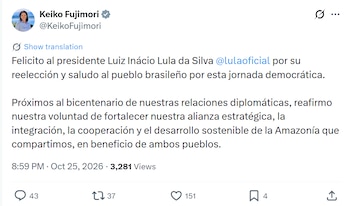 Saludo de Keiko Fujimori en X