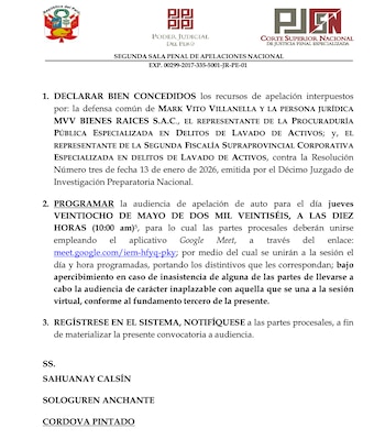 PJ programa audiencia para revisar archivo del caso Cócteles