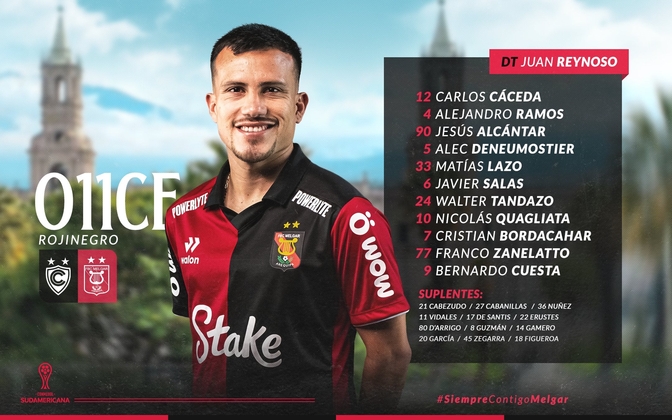 Os onze de Melgar para enfrentar o Cienciano na Copa Sul-Americana de 2026.