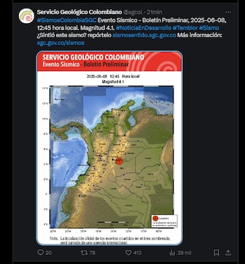 Además, el Servicio Geológico Colombiano