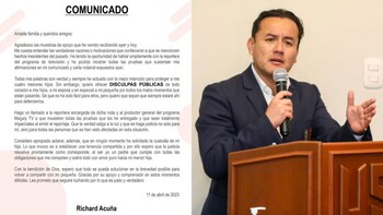 Richard Acuña pidió disculpas públicas