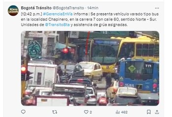 Hay paso lento por este corredor vial en la localidad de Chapinero - crédito @BogotaTransito/X