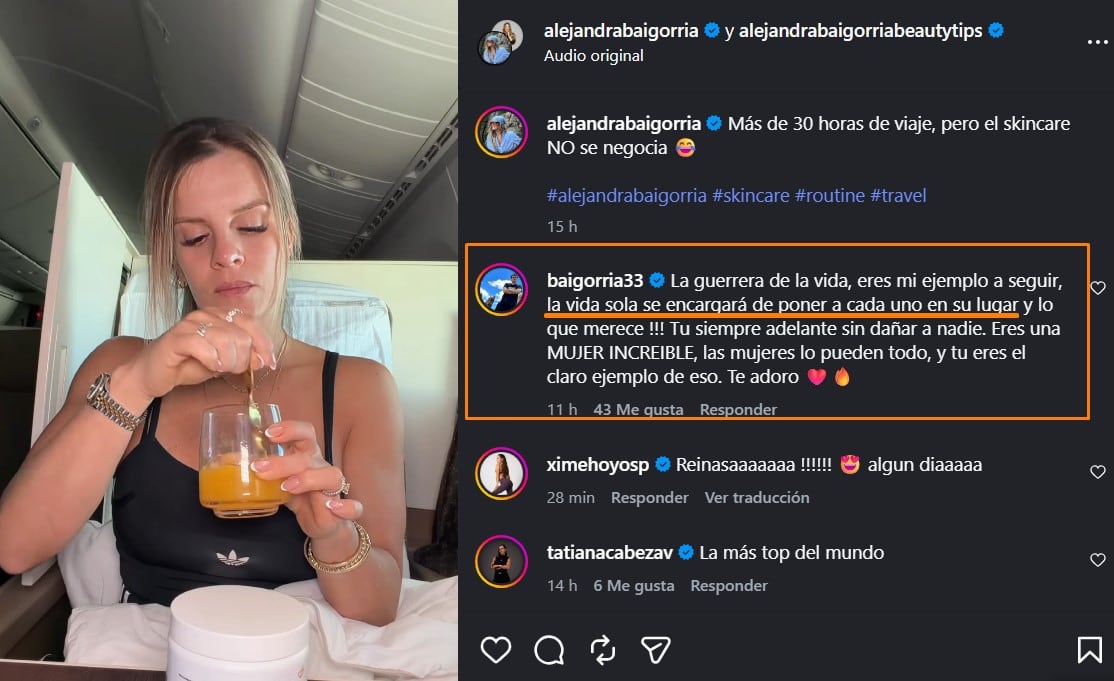 Sergio Baigorria defiende a Alejandra tras cuestionamientos por su relación con Said Palao: “Eres una mujer increíble”. Captura: IG.