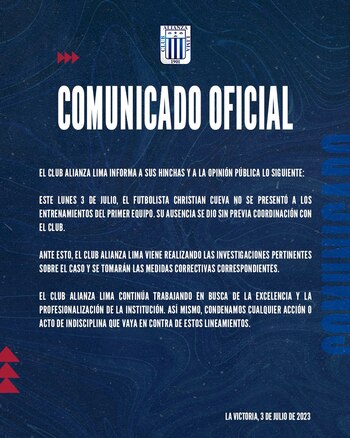 Comunicado de Alianza Lima sobre