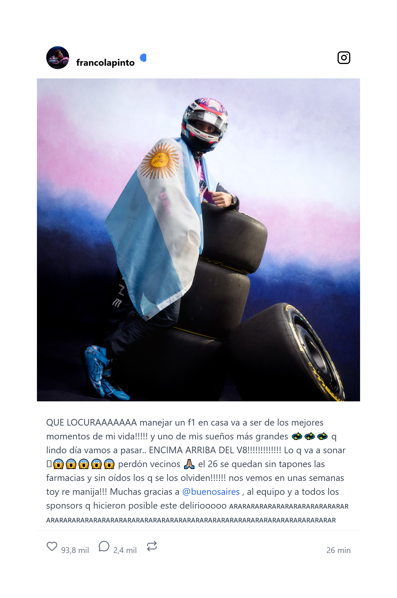 Franco Colapinto se presentará en Argentina a finales de abril