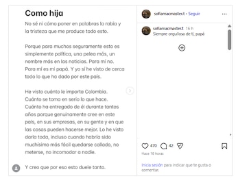 Sofía Mac Master, hija de Bruce Mac Master, reaccionó a la renuncia de su padre