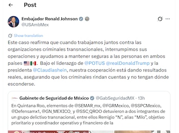 Embajador Ronald Johnson por captura de Milo