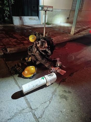 Bomberos rescataron un gato con máscara de oxígeno tras apagar un incendio en Córdoba