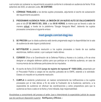 PJ emitirá el auto de enjuiciamiento contra Roberto Sánchez el 27 de mayo.