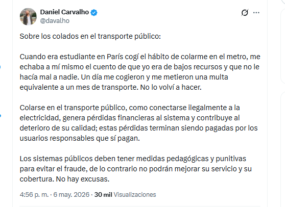 El representante Daniel Carvalho reveló que solía colarse en el metro de París - crédito @davalho/X