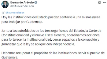 El presidente señaló que el trabajo conjunto apunta a responder de forma coordinada a los desafíos de la democracia guatemalteca. (Cortesía: Bernardo Arévalo)