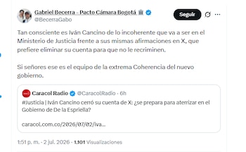 El congresista Gabriel Becerra criticó la posible llegada de Iván Cancino al Ministerio de Justicia - crédito @BecerraGabo/X
