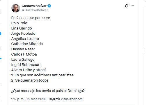 El exdirector del DPS, Gustavo Bolívar, indicó que algunos de los políticos que se