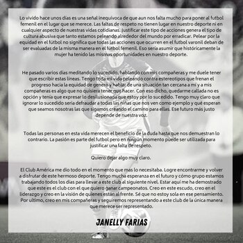 Janelly Farías emitió un comunicado