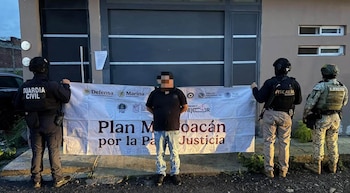 Parte de los detenidos por la extorsión en Zamora. Crédito: SSP Michoacán