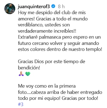 Juan Sebastián Quintero se despidió