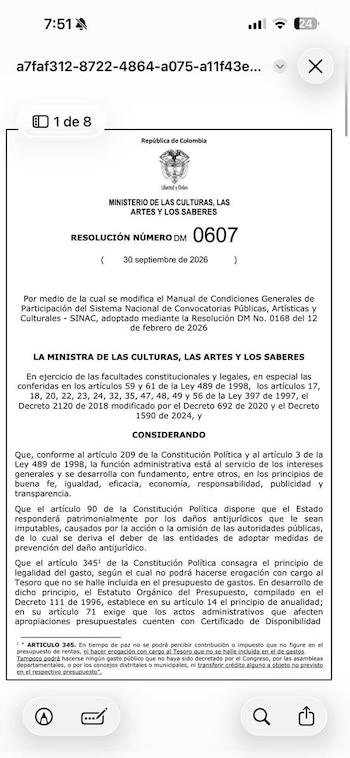 La cartera dirigida por la excongresista Paola Holguín acumulaba obligaciones pendientes por $184.482.000.000 con corte a agosto de 2026 - crédito Ministerio de Cultura