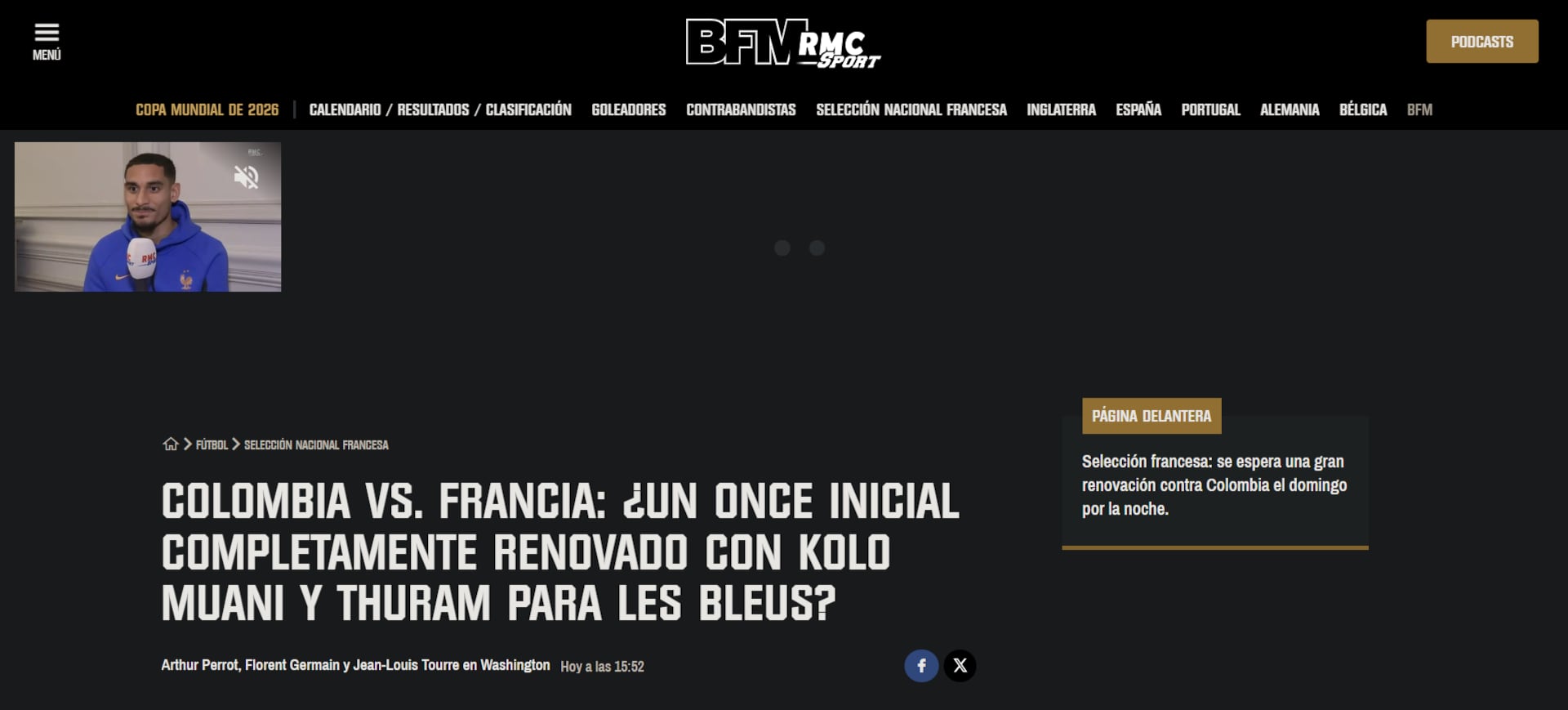 Uno de los principales canales de Francia habló sobre los cambios que harían Didier Deschamps para el partido ante Colombia-crédito RMC Sport