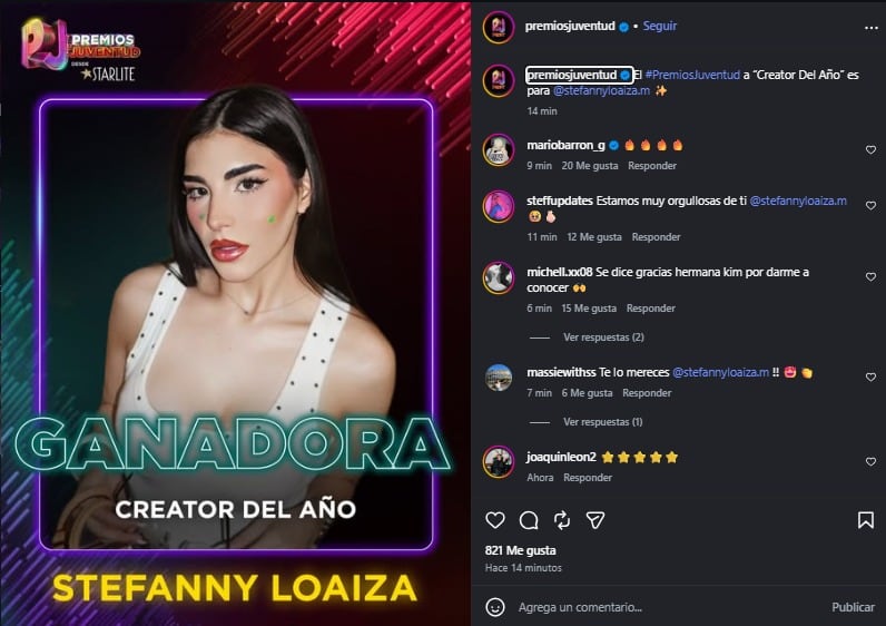 Stefanny Loaiza se corona como la mejor creadora del año.