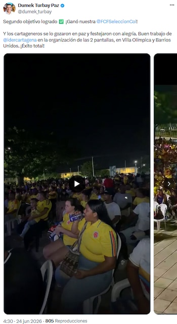 Dumek Turbay celebró el triunfo de Colombia y destacó la fiesta en Cartagena tras la clasificación - crédito @dumek_turbay/X