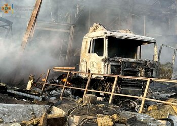 A food warehouse damaged by